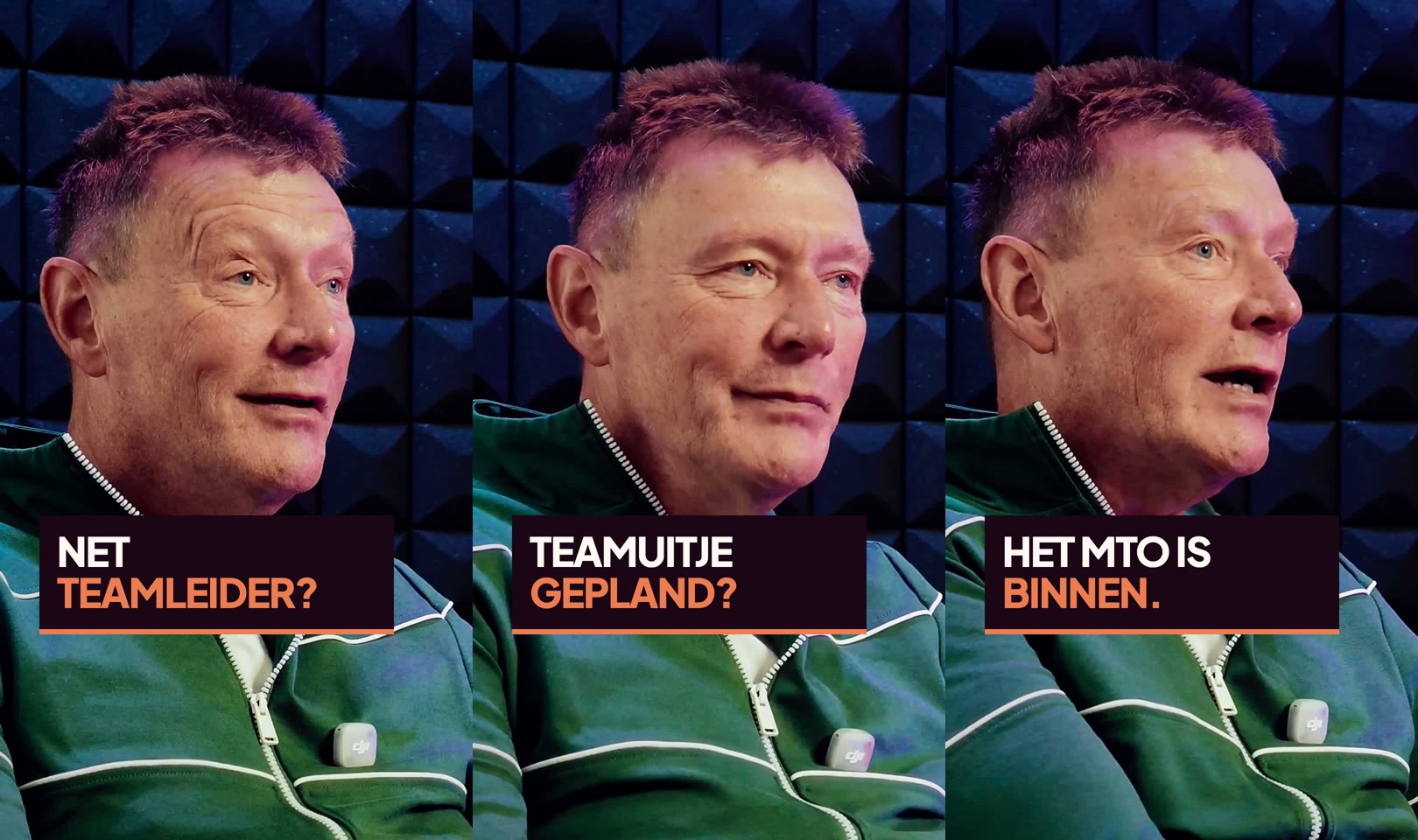 Drie shorts naast elkaar: Net teamleider?, Teamuitje gepland? en Het MTO is binnen.