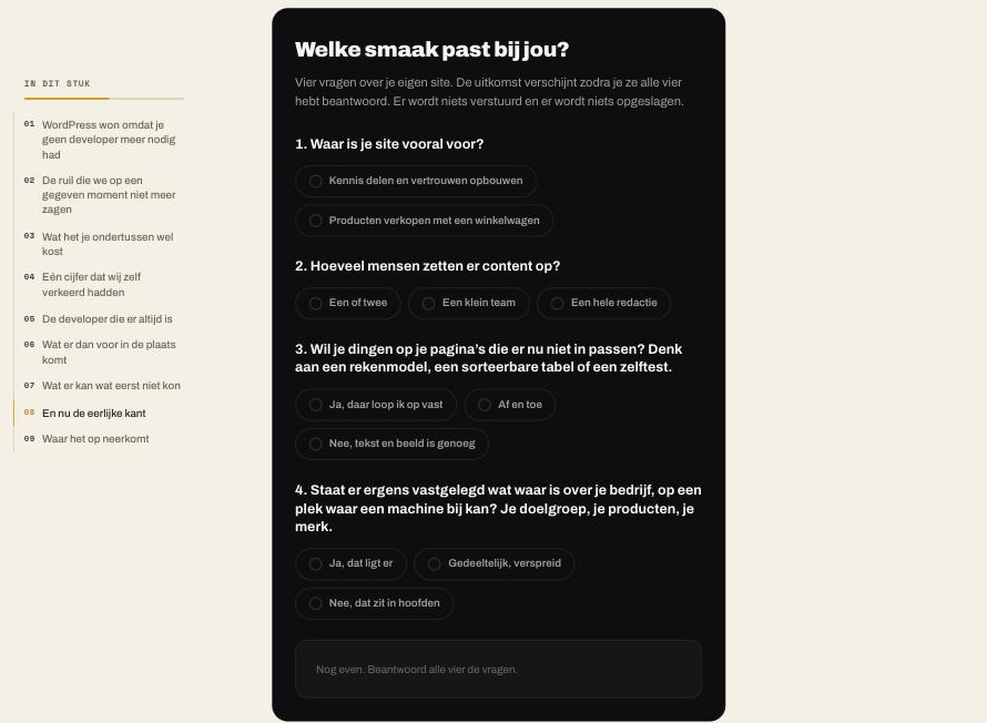De keuzehulp met vier vragen onderaan het artikel over het CMS
