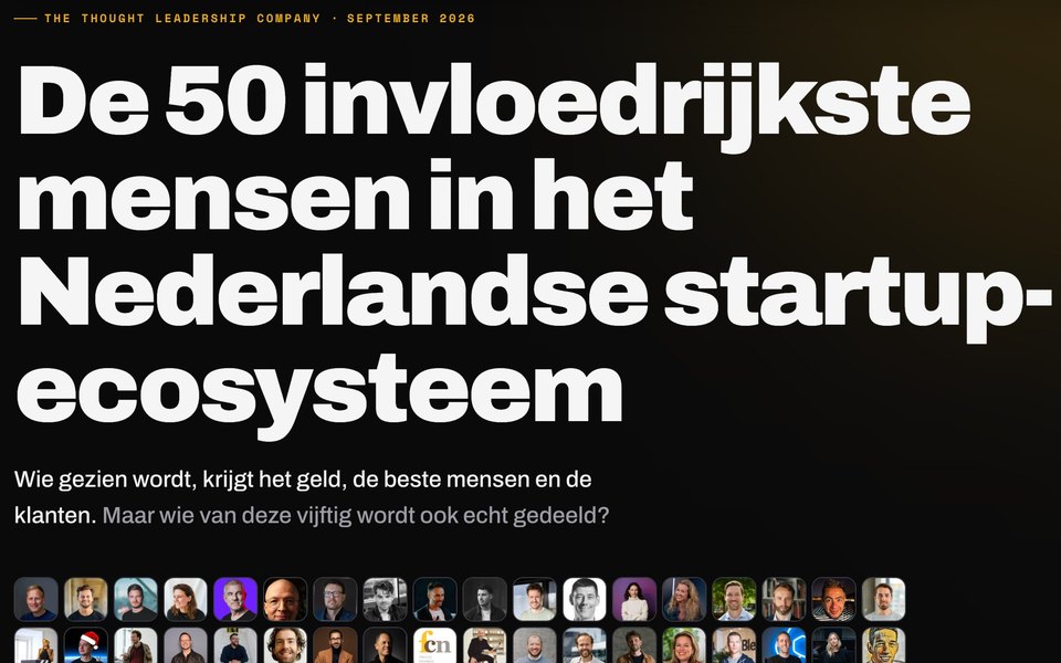 De opening van het rapport over het startup-ecosysteem, met de portretten van de 50