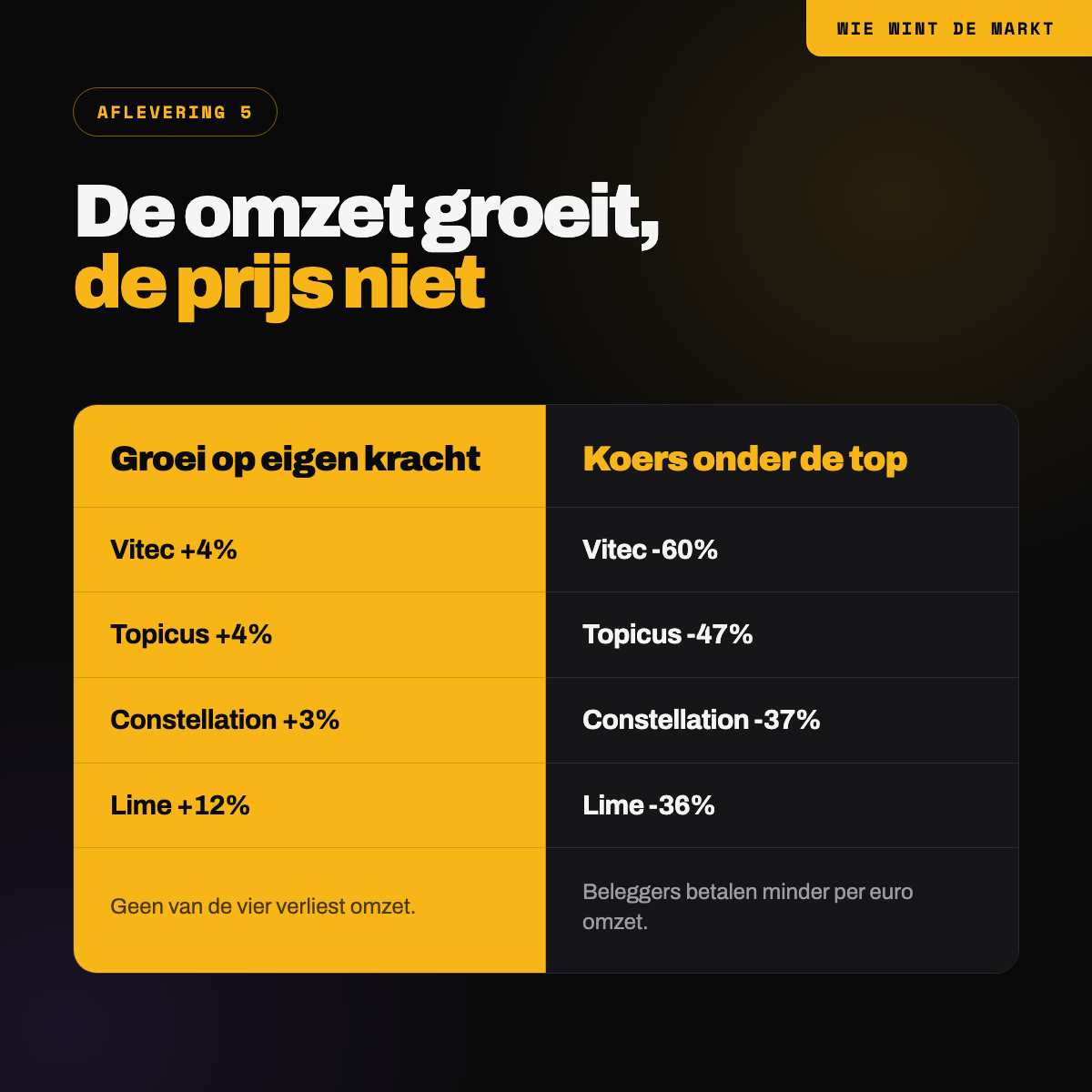 Organische groei tegenover koersdaling bij Vitec, Topicus, Constellation en Lime