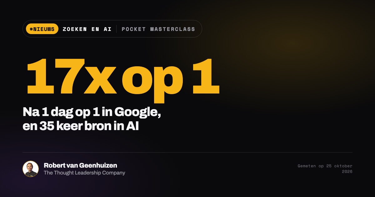 17 keer op 1 in Google en 35 keer bron in AI, een dag na livegang