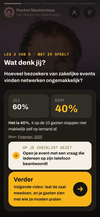 Daarna het echte cijfer met bron, en een punt op je checklist