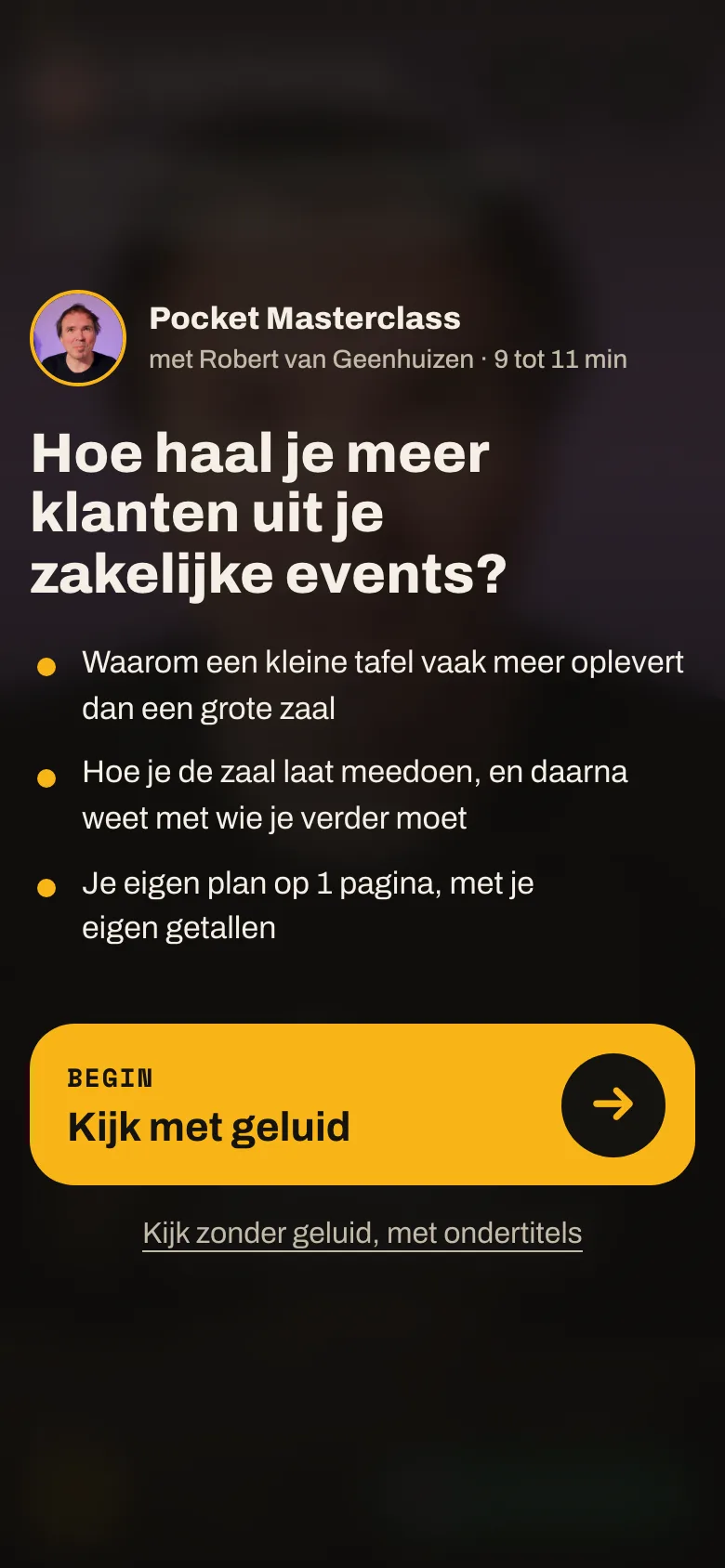 Het begin van de Pocket Masterclass over zakelijke events