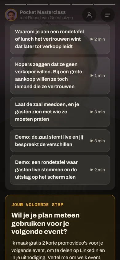Het plan met de volgende stap: een aanbod voor het volgende event