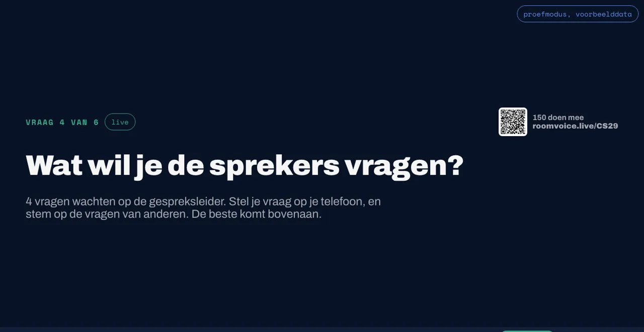 Scherm met vragen uit de zaal