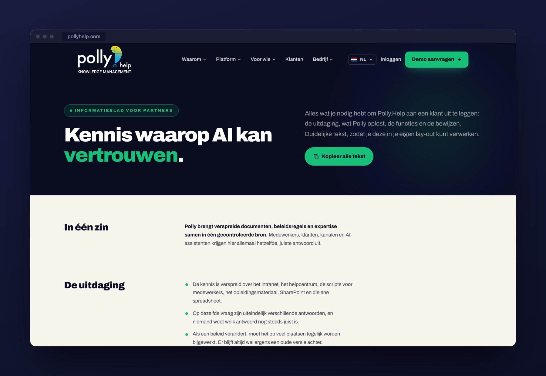 De factsheet voor partners op de Nederlandse site van Polly.help