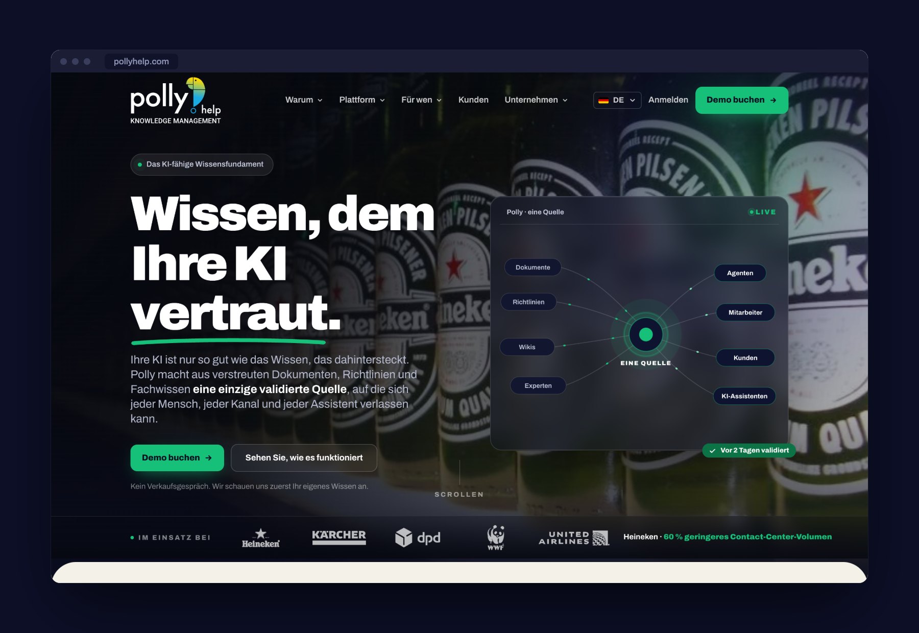 De homepage van Polly.help in het Duits
