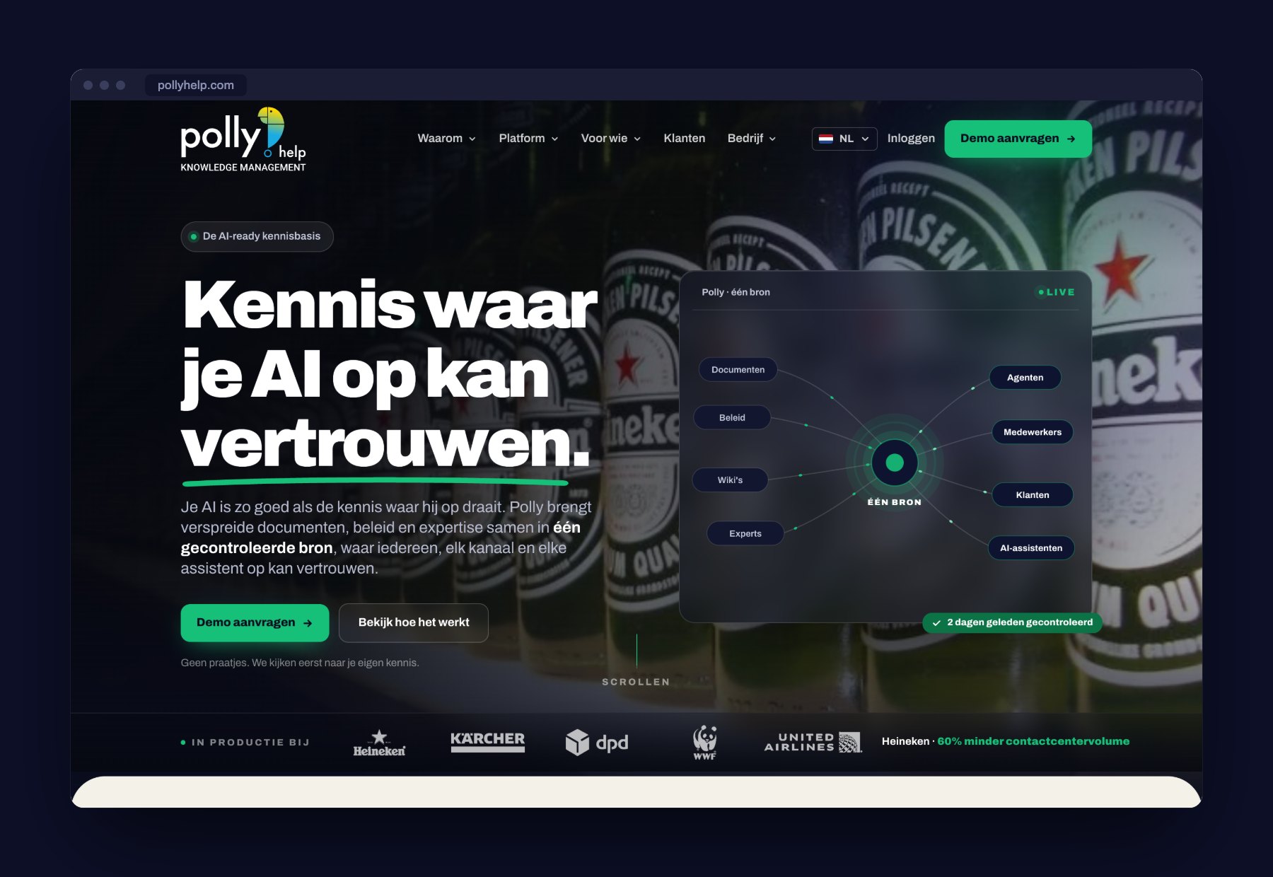De homepage van Polly.help in het Nederlands