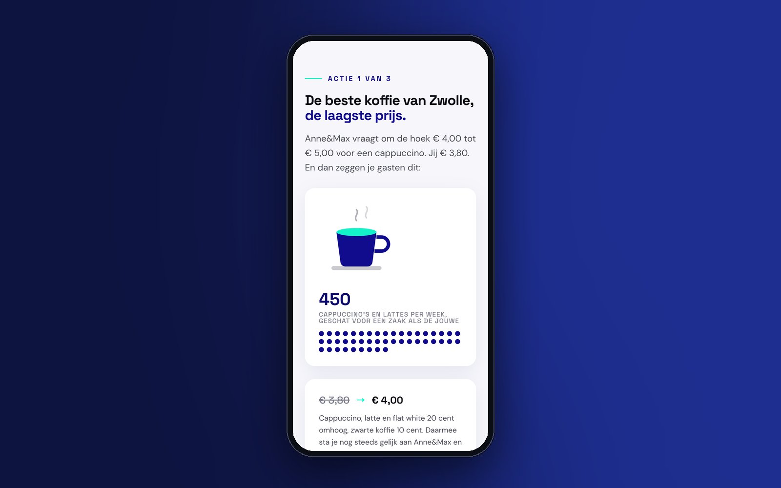 Actie 1 in het rapport: de koffie gaat 20 cent omhoog