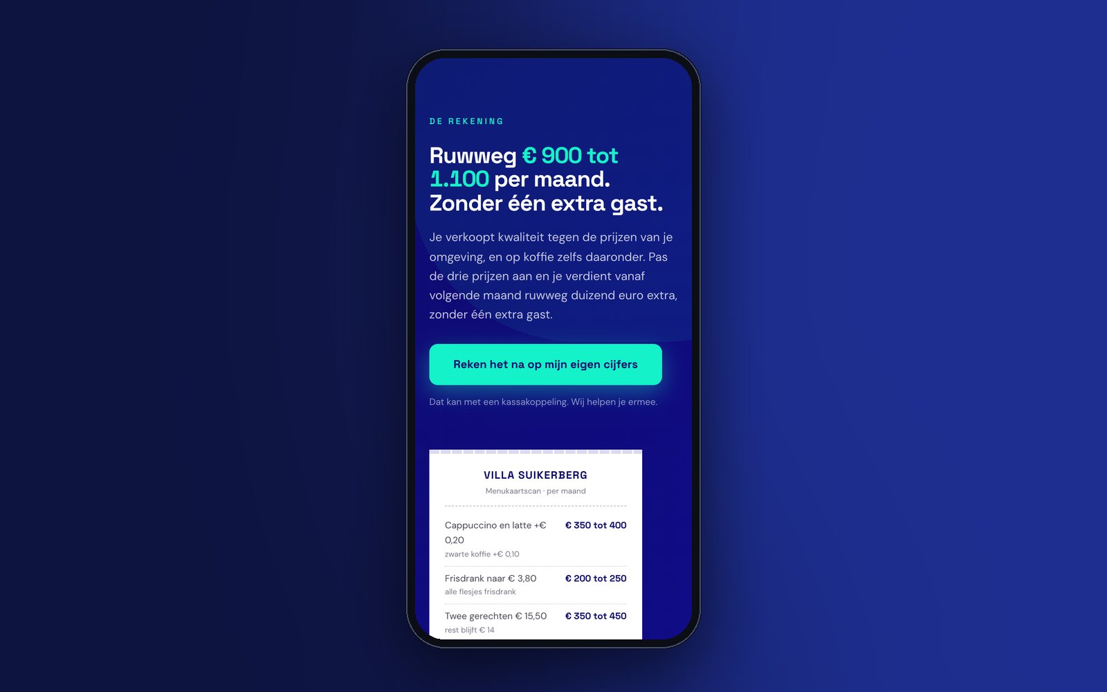 De rekening onderaan het rapport: ruwweg 900 tot 1.100 euro per maand, met een bonnetje dat optelt