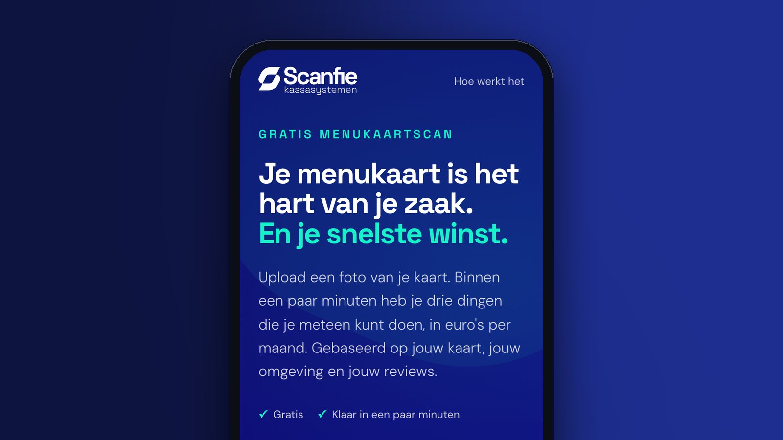 De startpagina van de Menukaartscan op een telefoon