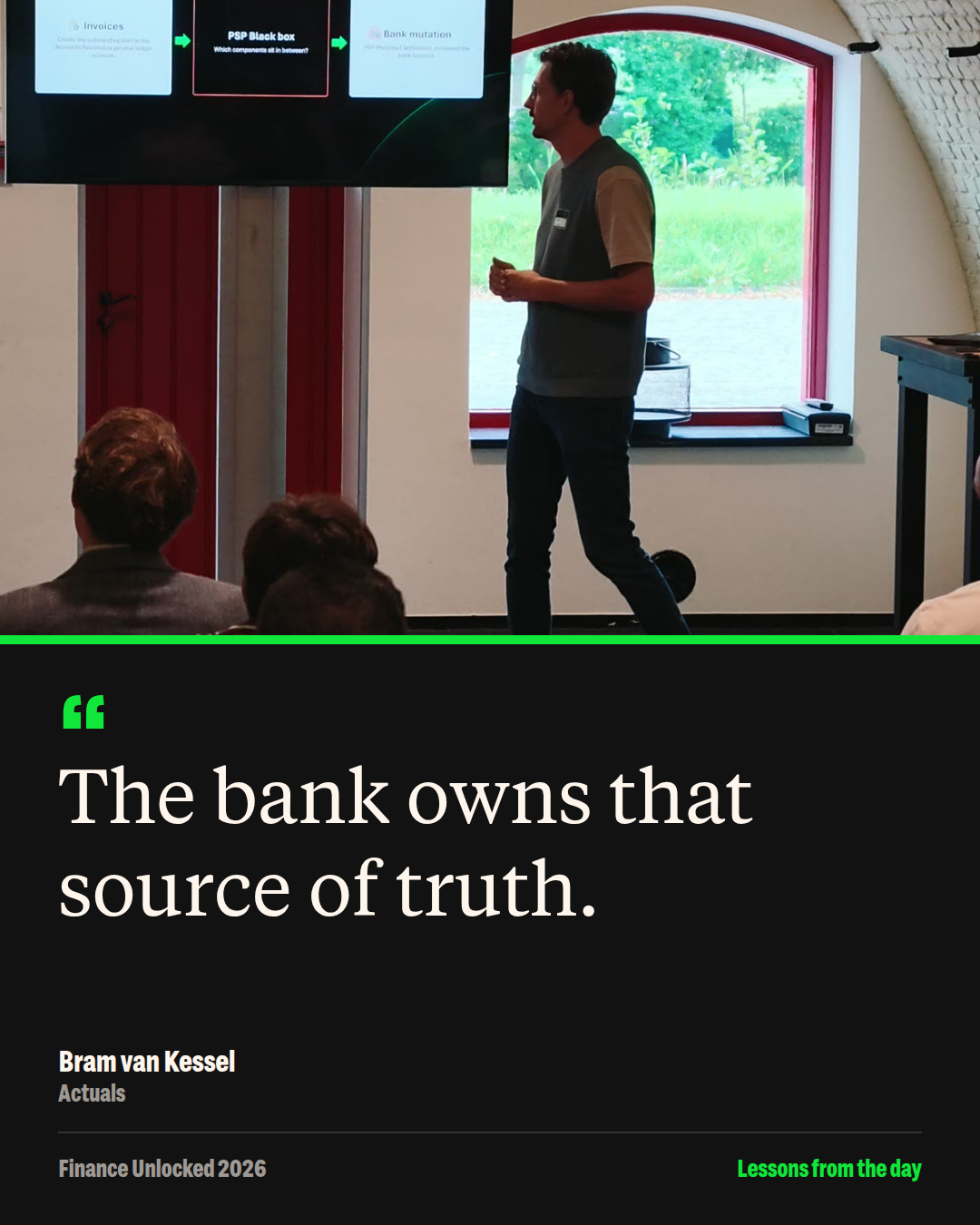 Quote card: The bank owns that source of truth.
