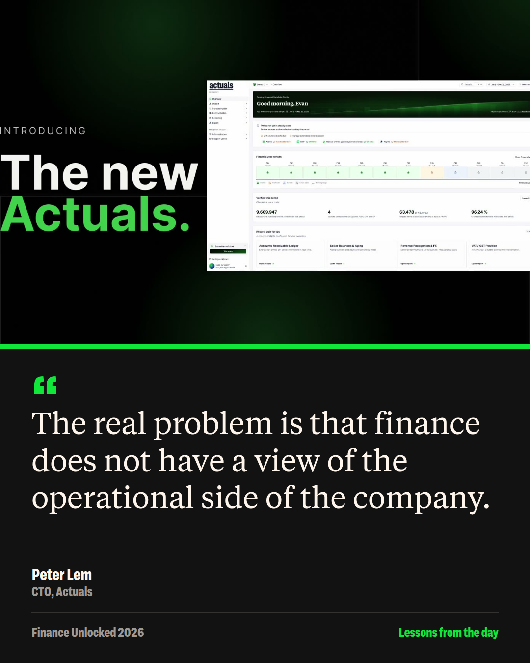 Quote card: The real problem is that finance does not have a view of the operational side of the company.