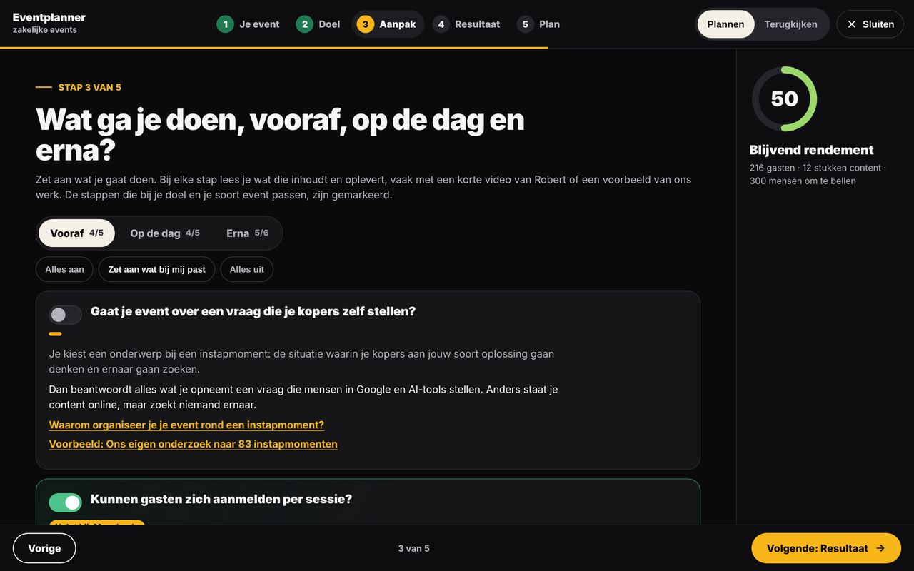 Stap 3: de stappen vooraf, op de dag en erna, met schakelaars