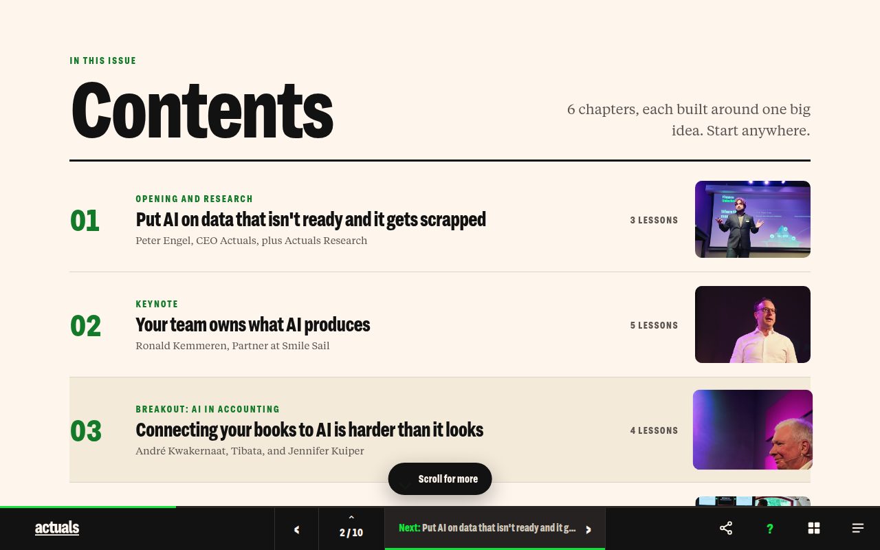 De inhoud van het magazine van Finance Unlocked, met per hoofdstuk de spreker