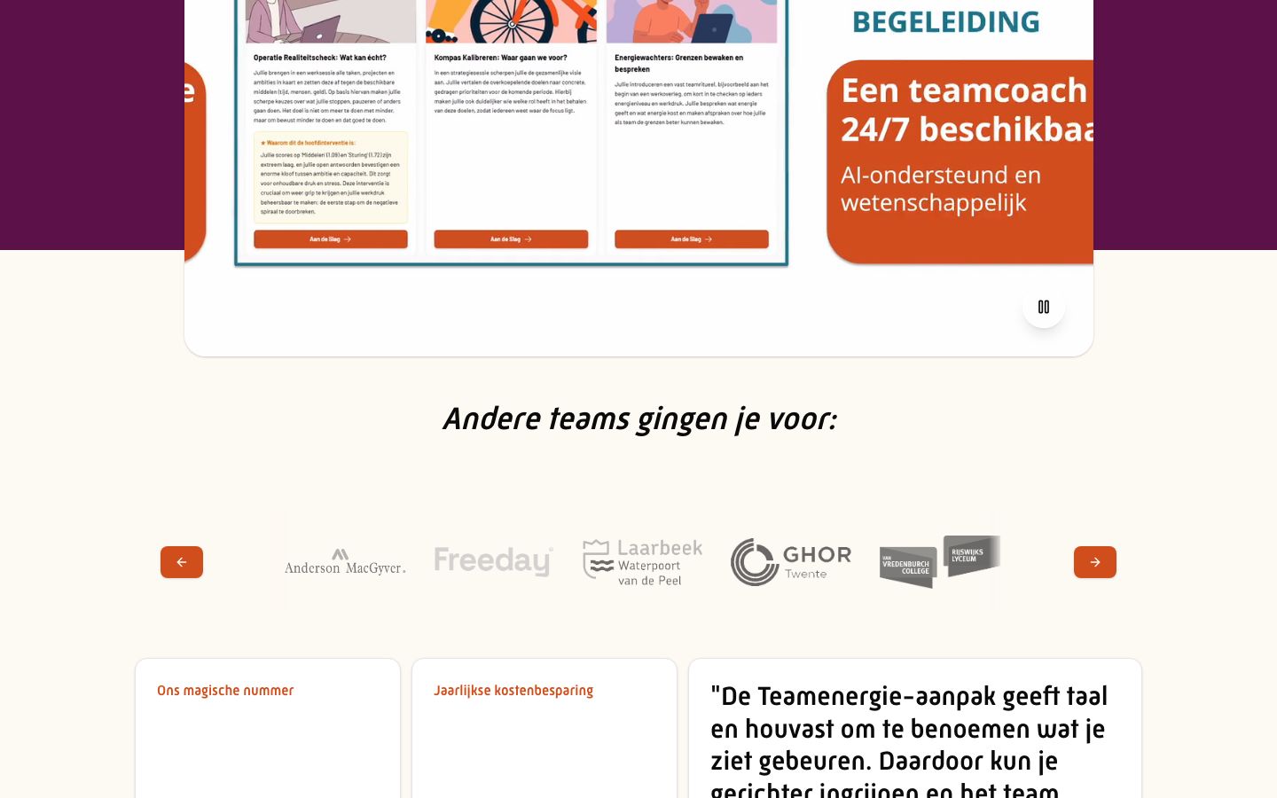 Een deel van de oude homepage van Teamenergie, met een rij klantlogo's